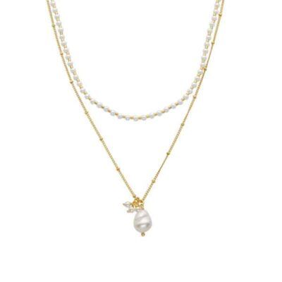 collar Subri con perla blanca y acabado en oro amarillo 18K Luxenter