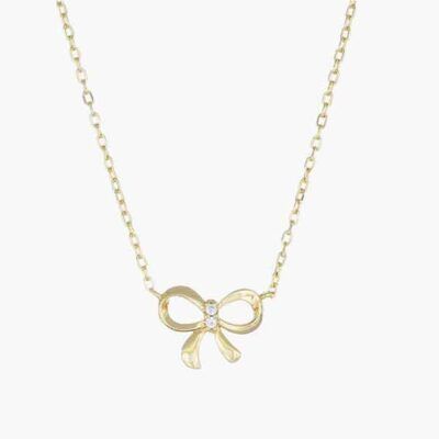 collar lazo dorado plata con circonitas blancas