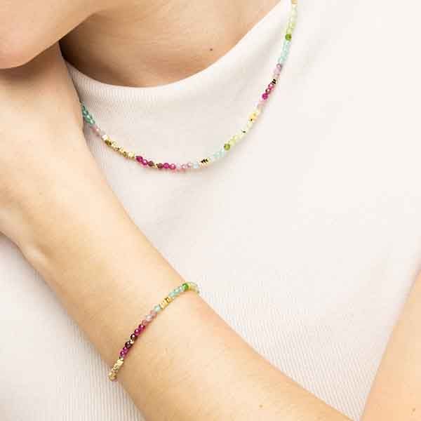 Collar Ane multicolor de plata de ley 925 con pulsera a juego y acabado en oro amarillo de 18k