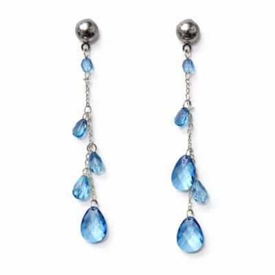 Pendientes cascada Atlántico azules con lágrimas de cristal y cadena plateada