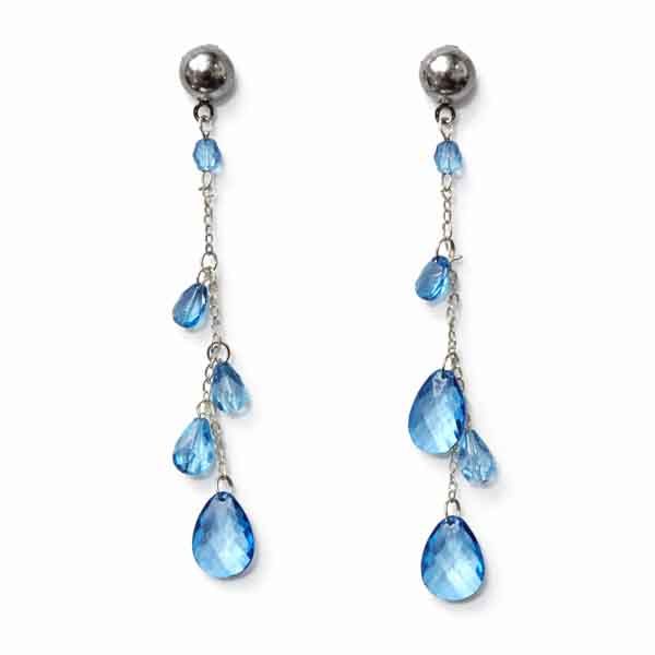 Pendientes cascada Atlántico azules con lágrimas de cristal y cadena plateada