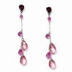 Pendientes cristal rosa largos Cascada Rubí con cabezal fucsia y caída en cascada
