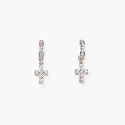 Pendientes cruz de plata con circonitas blancas AMEN