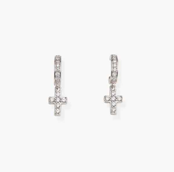 Pendientes Cruz de Plata con Circonitas Blancas – AMEN Pendientes cruz de plata con circonitas blancas AMEN