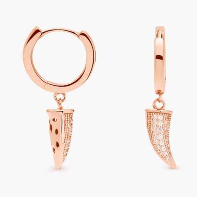 Pendientes Fledferd Luxenter en oro rosa con aro y colgante de cuerno con circonitas