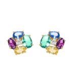 Pendientes multicolor de plata chapada en oro 18k con cuarzo hidrotermal Luxenter Itrio