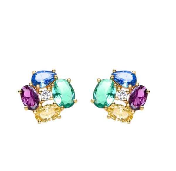Pendientes multicolor de plata chapada en oro 18k con cuarzo hidrotermal Luxenter Itrio