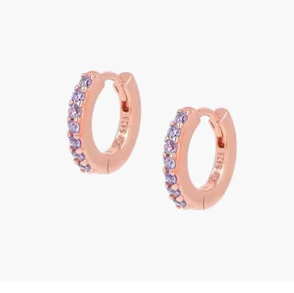 Pendientes Tennis de oro rosa con circonitas lila de AMEN