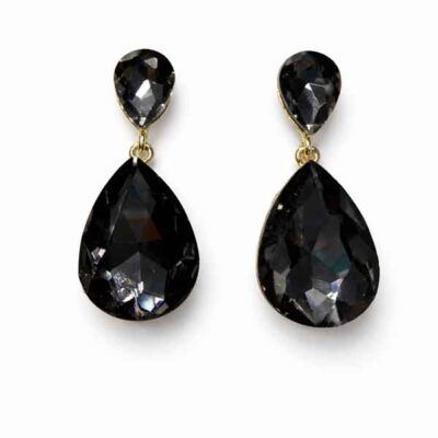 Pendientes lágrima cristal negro facetado con montura dorada