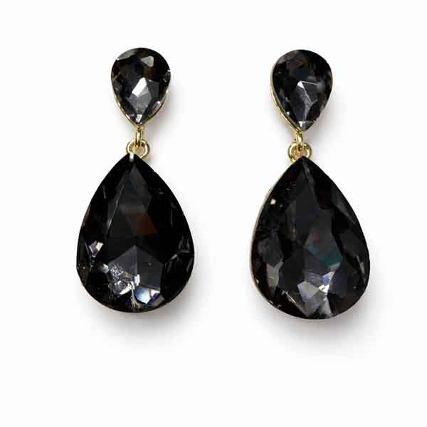 Pendientes lágrima cristal negro facetado con montura dorada