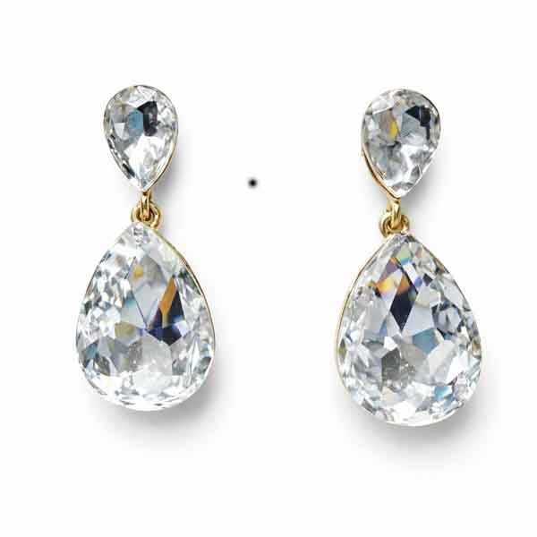 Pendientes lágrima cristal transparente facetado con detalle dorado