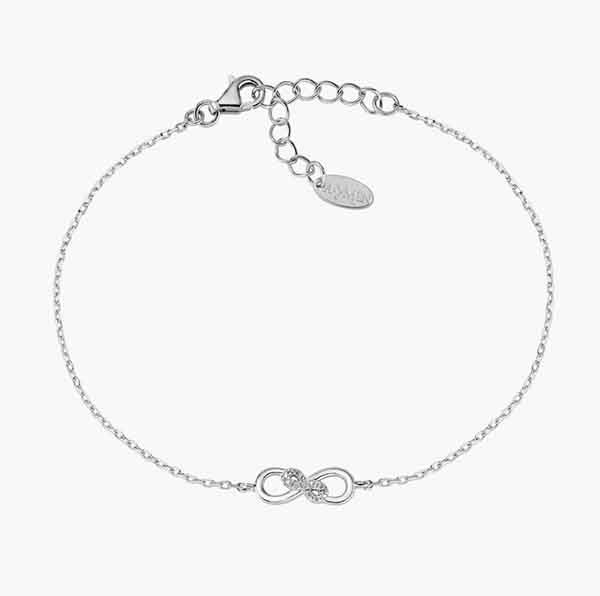 Pulsera INFINITA infinito de plata con circonitas blancas Pulsera INFINITA infinito de plata con circonitas blancas y acabado en rodio