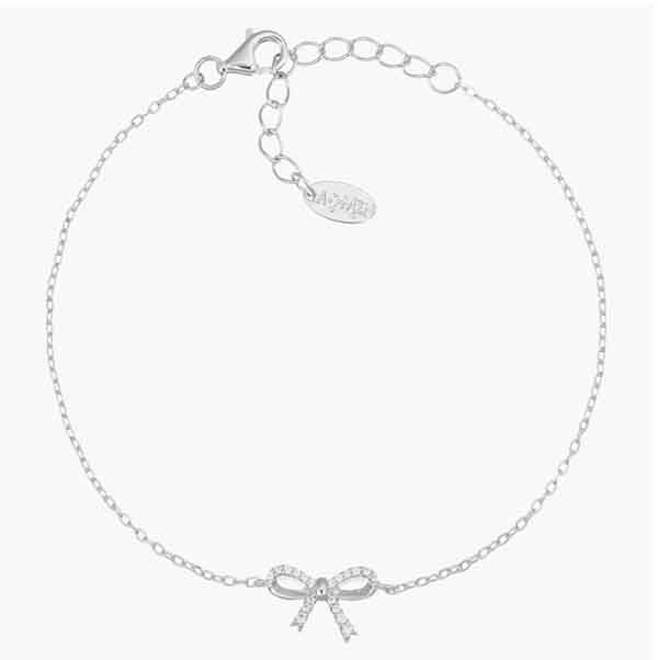 Pulsera Lazo Brillante de Plata con Circonitas Pulsera lazo de plata con circonitas blancas sobre fondo blanco