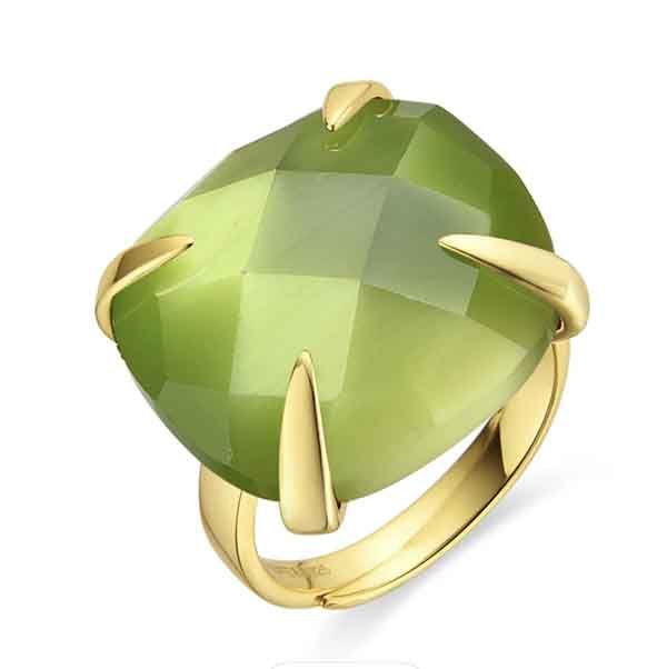 Anillo Timbur Verde de Luxenter con piedra ojo de gato verde y acabado en oro amarillo