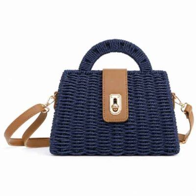 Bolso Amalfi Marino de rafia azul marino con asa de mano y bandolera