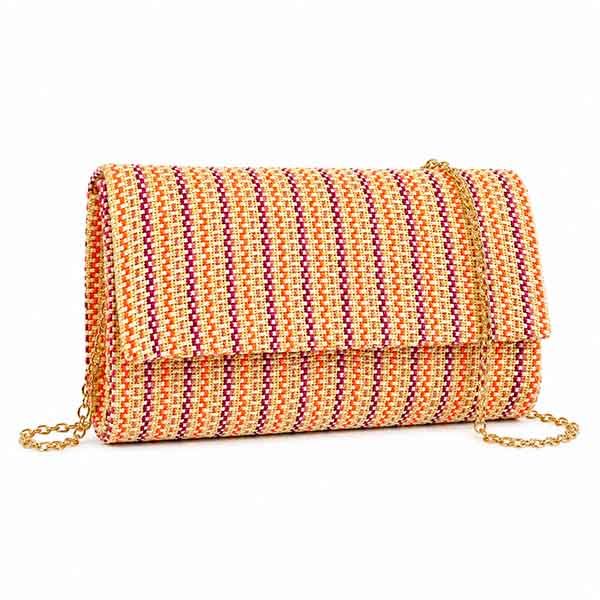 Bolso Capri Apricot clutch verano Bolso clutch Capri Apricot con cadena dorada y tejido texturizado en tonos cálidos