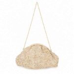 Bolso Positano de rafia natural clara con cadena dorada para invitad