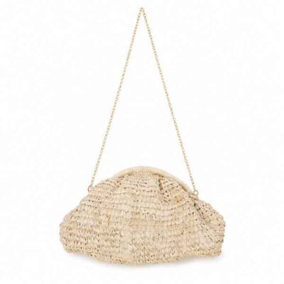 Bolso Positano de rafia natural clara con cadena dorada para invitad