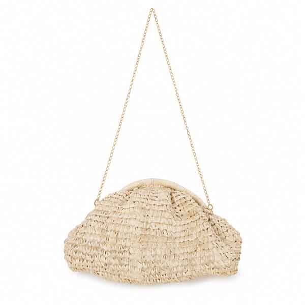 Bolso Positano natural claro de rafia Bolso Positano de rafia natural clara con cadena dorada para invitad