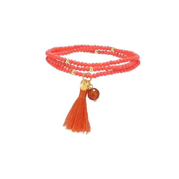 Pulsera Nydin coral de Luxenter con cristales facetados y borla decorativa