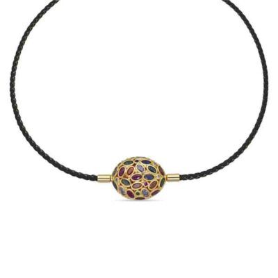 Collar Milkio de Luxenter con circonitas multicolor y cordón negro