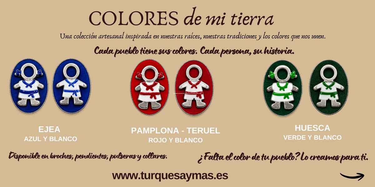 anner de la colección Colores de mi Tierra con broches artesanales Ejeánicos, Pamplona y Huesca, pintados a mano por Turquesa y Más.